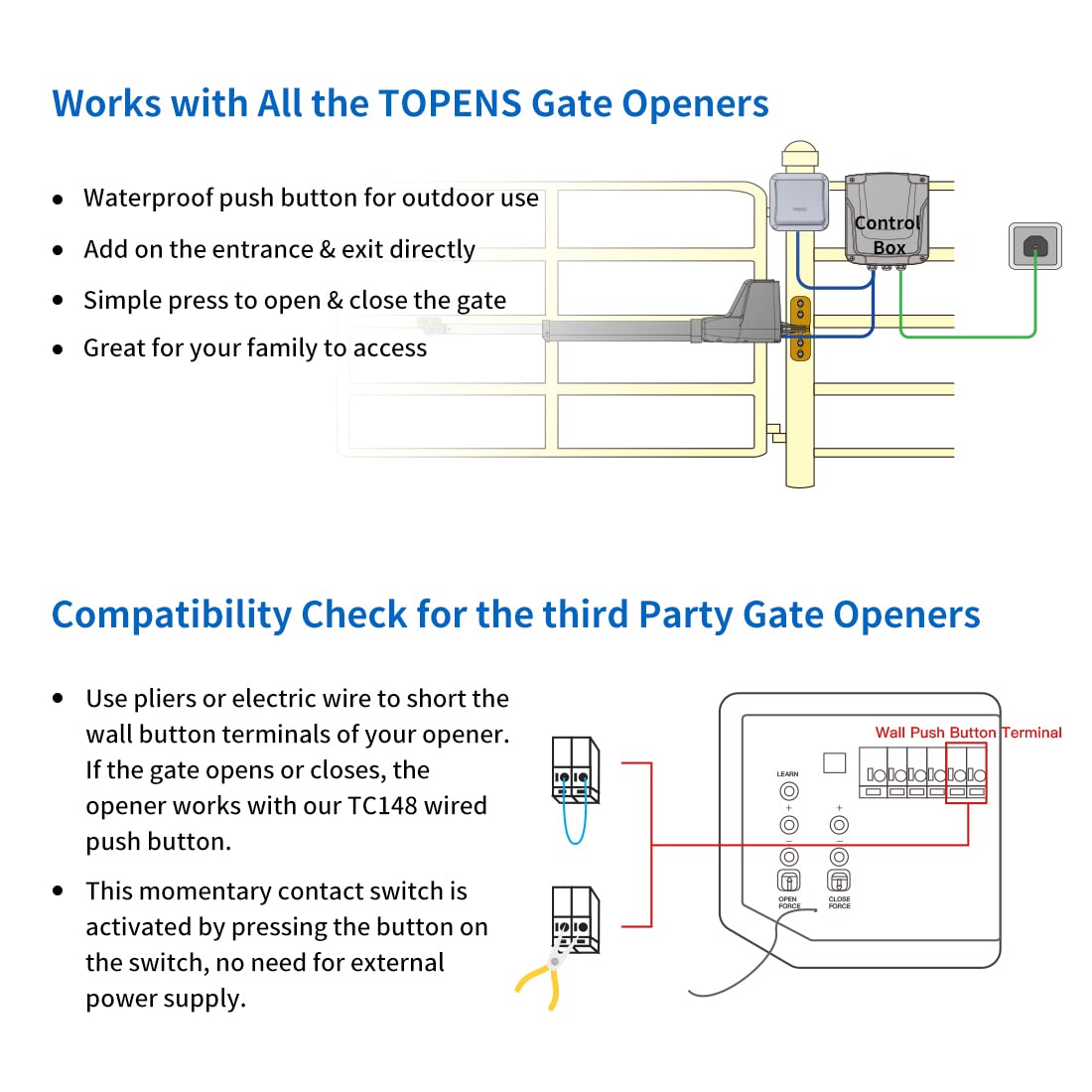 TOPENS TC148 Waterproof Wired Wall Push Button