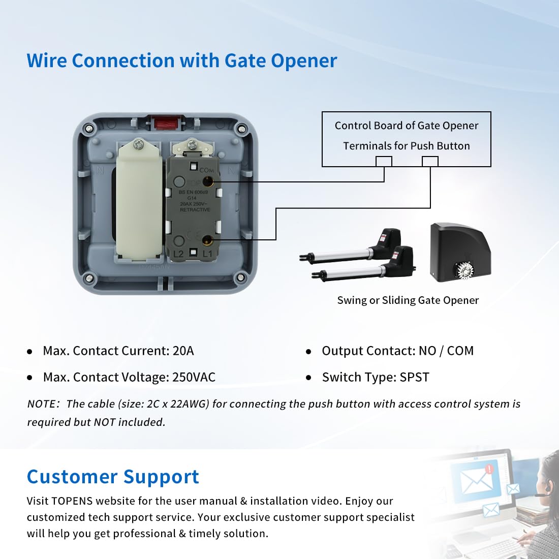 TOPENS TC148 Waterproof Wired Wall Push Button