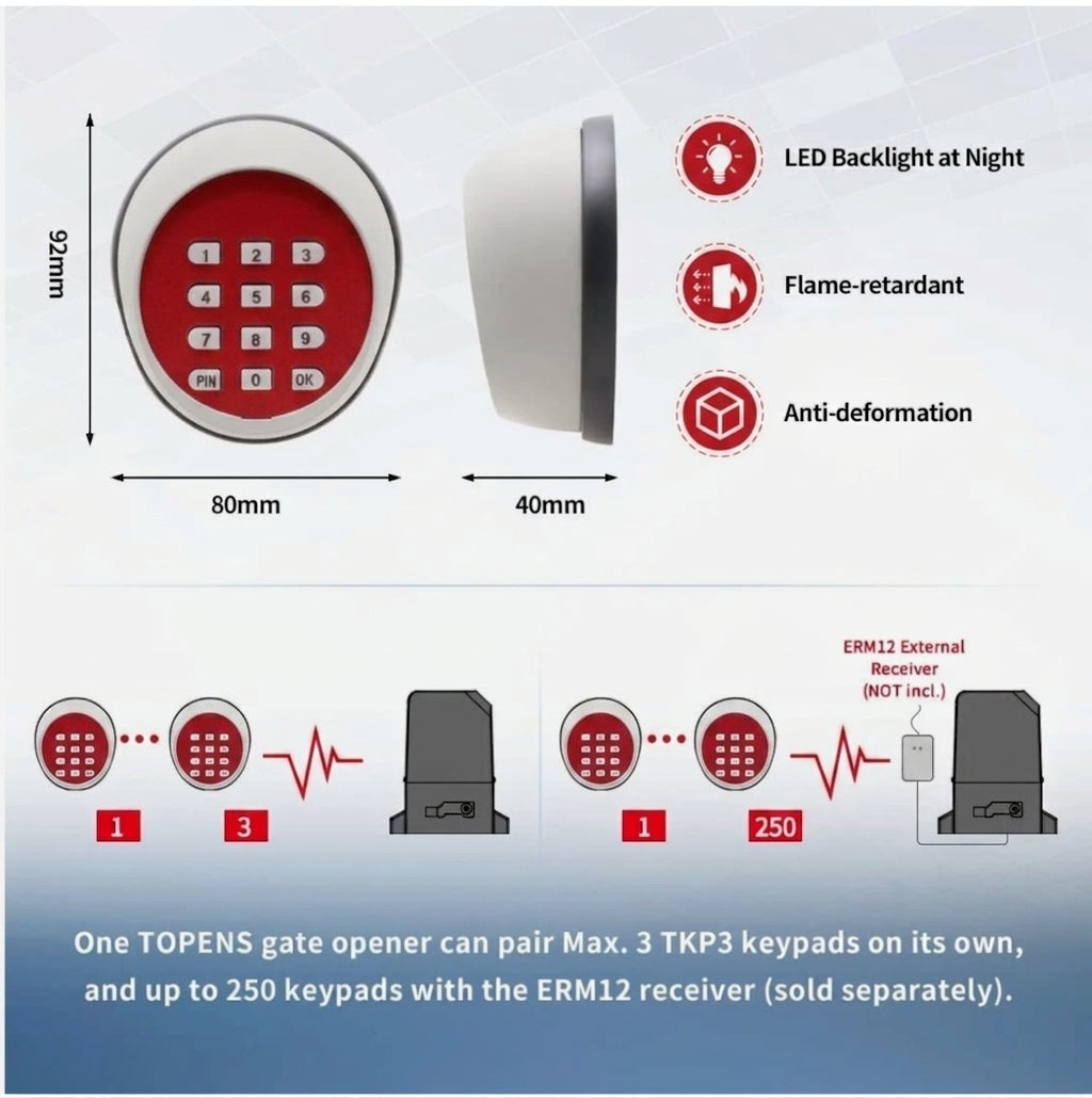 TKP3 Wireless Keypad Security Control for Automatic Swing Gliding Gate
