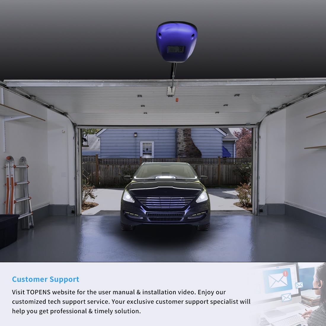 TOPENS CASAR800 Garage Door Opener 800N Heavy Duty Door Operator Kit Strong Chain Drive with Durable DC Motor Ultimate Security for Garage Doors Up to 2.3m, Including 2 Remote Controls - Nextstepper