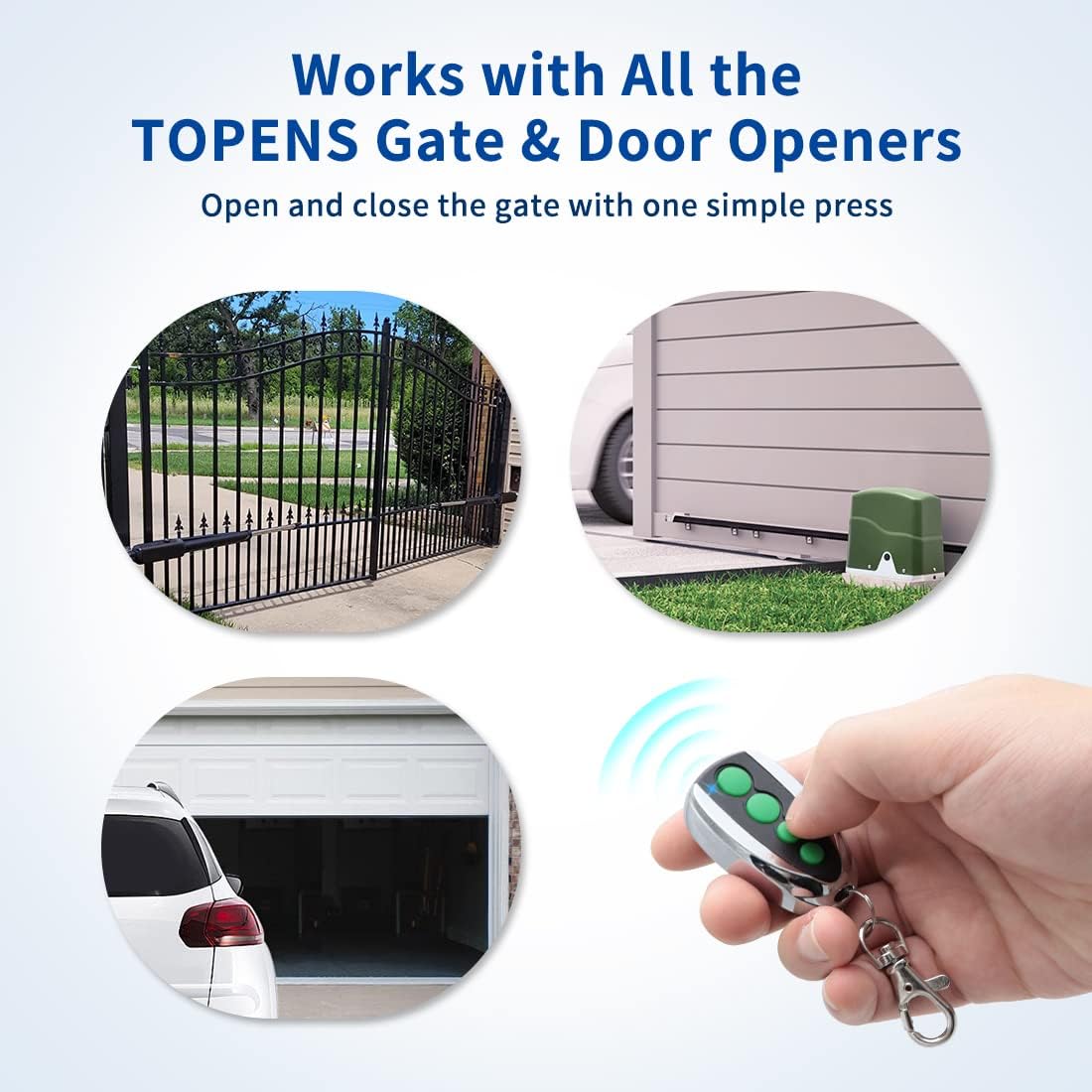 TOPENS M12 Remote Control Key Fobs for Automatic Swing Sliding Gate Opener Garage Door Opener 4 - Button Wireless Transmitter 2 - Pack Security Gate Controller with Keychain - nextstepper